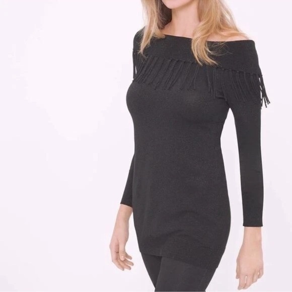 White House Black Market Black Metallic Sweater Dress - Picture 4 of 10